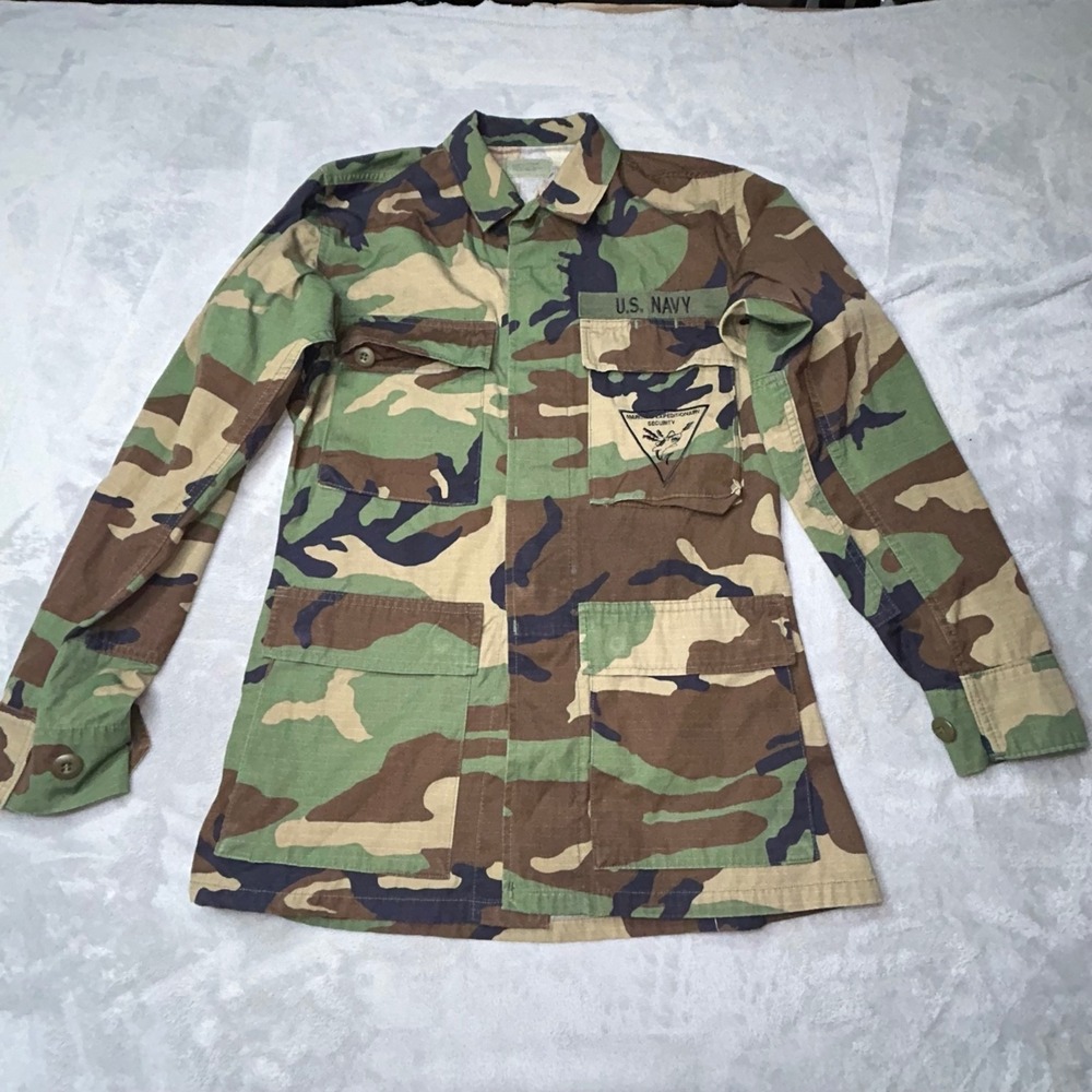 US Navy Woodland Camo BDU Shirt XS Maritime Expeditionary Security Military